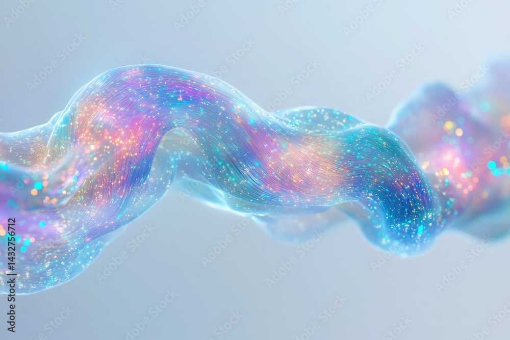 Poster Abstract iridescent wave with glittering particles, flowing and dynamic, ethereal and dreamy.