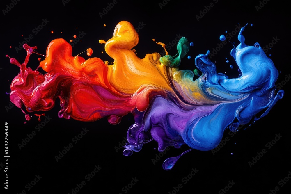 Poster Vibrant rainbow paint splashes explode in a dynamic, abstract artwork against a transparent background.