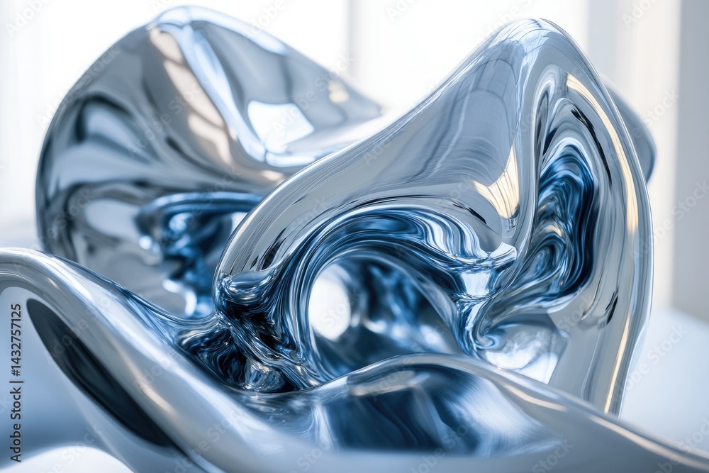 Poster Abstract metallic sculpture with flowing, liquid-like forms creating a dynamic and visually striking piece.