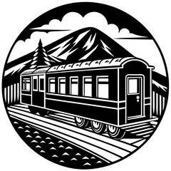 Silhouette of a vintage train with open windows
