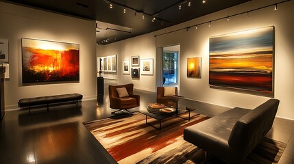 modern gallery-inspired home space with warm lighting and luxury feel