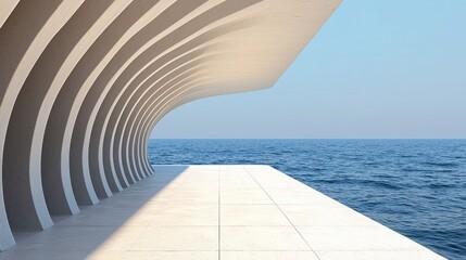 Modern Architectural Design with Curved Lines Overlooking Ocean