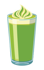 Matcha Drink with Cream - Vector Illustration