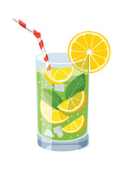 Cocktail with Lemonade Drink - Vector Illustration