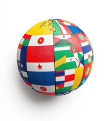 Colorful globe with various country flags representing unity and diversity