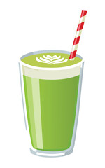 Glass of Matcha Latte - Vector Illustration