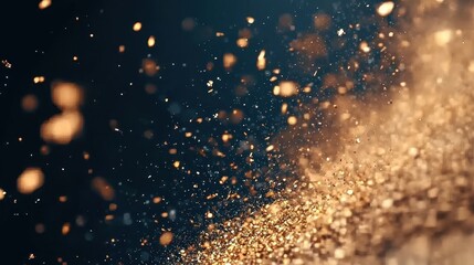 Sparkling Dust Particles with Golden Glow in Dark Background