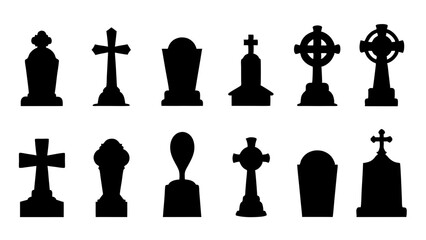 set of tombstone silhouette vector on tranparent background