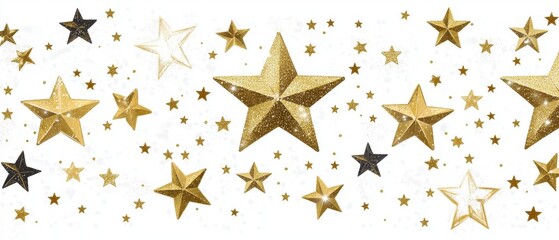 Sparkling Gold Stars on White Background for Festive Decoration