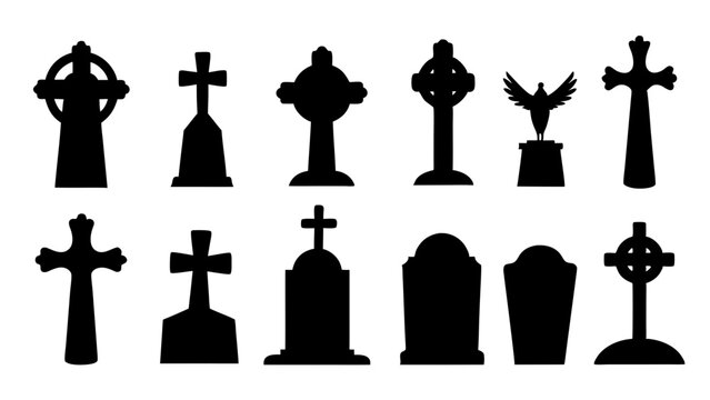 set of tombstone silhouette vector on tranparent background
