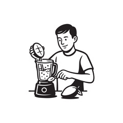 boy making mango juice