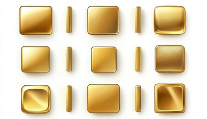 Square Buttons Set Metallic Textures and Glitter Variations