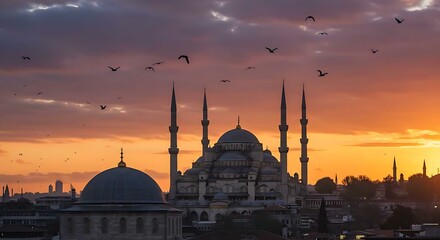 Fototapeta premium Beautiful mosque in Istanbul City Turkey at sunset