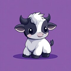 Fototapeta premium A cute cartoon cow with big eyes and a happy expression.