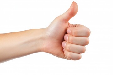 Close-Up of a Hand with a Thumbs Up Gesture on a White Background