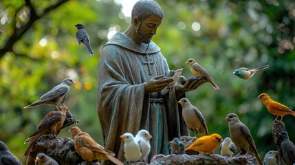 St. Francis of Assisi statue surrounded by birds and animals