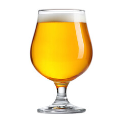 Glass of golden craft beer with foam in tulip glass isolated on white background