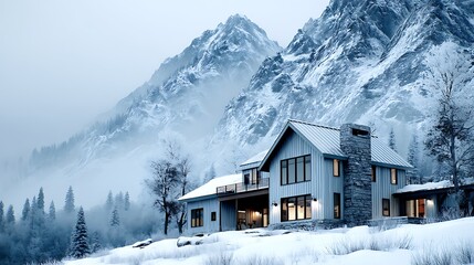 Winter Retreat Modern Home in the Snowy Mountain Landscape
