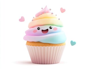 Cute rainbow cupcake on white background