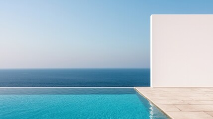Obraz premium Serene Infinity Pool Overlooking Tranquil Ocean Horizon in Sunlight