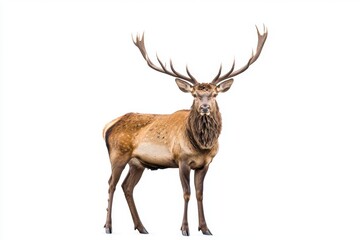 Majestic stag with impressive antlers on white background