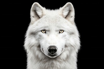 Obraz premium Majestic White Wolf Portrait with Intense Gaze on Black Background