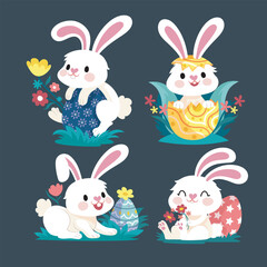 Cute bunny character collection set in isolated background
