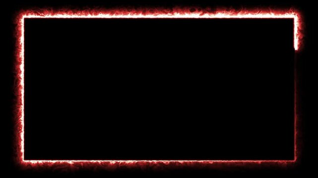 Glowing neon fire light rectangular abstract border picture frame. Neon effect geometry rectangle frame loop background. Loop abstract seamless geometric shape background 4K