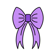 Ribbon Bow Flat design style, purple ribbon bow, representing decorative accessories, great for gifts, fashion, or celebration themes.