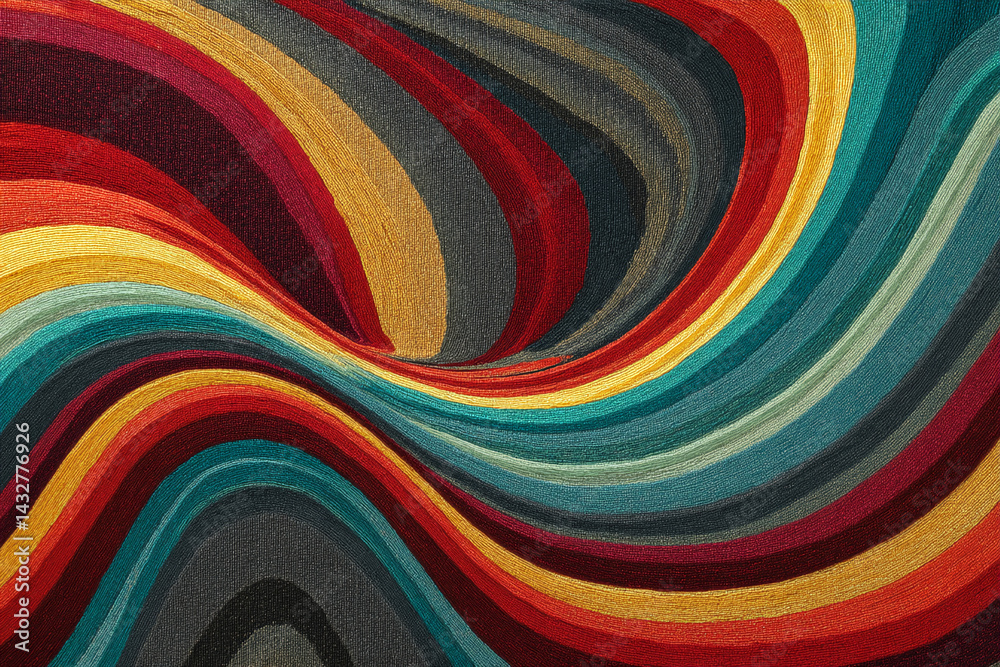 Aufkleber Abstract image of swirling, multicolored textile texture resembling yarn or thread, creating a dynamic and visually captivating design, showcasing vibrant color combinations and smooth curves