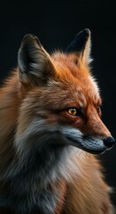 Fototapeta premium Fox Portrait with Intense Gaze Against Dark Background Nature Focus