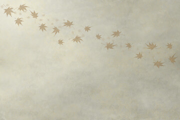 伝統の和紙素材に風に舞うモミジの葉のイラスト
