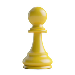 Single yellow chess pawn piece isolated on 3d game gold shiny sport model on transparent background