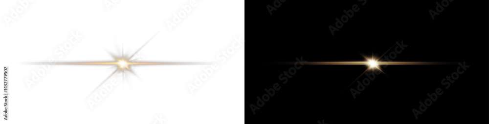 Aufkleber Light rays of light horizontal golden color with glare and flashes isolated on a transparent background. Light star gold png. Light sun gold png. Light flash gold png. Powder png.	