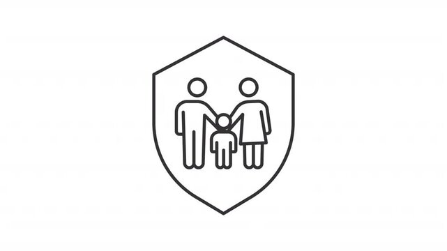 Right to marriage and family line animation. Parents with child animated icon. Human rights protection. Equality and freedom support. Outline element on white background. HD video with alpha channel