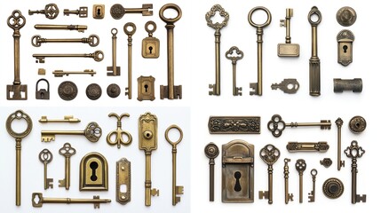 Obraz premium Antique brass keys and locks collage.