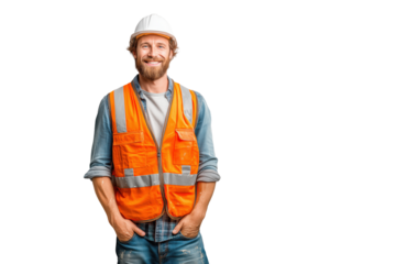 Bauarbeiter mit Sicherheitsweste und Helm PNG mit transparentem Hintergrund

