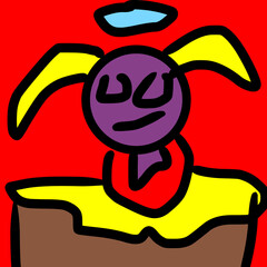 Cartoon illustration combining angel rabbit and human. Colorful