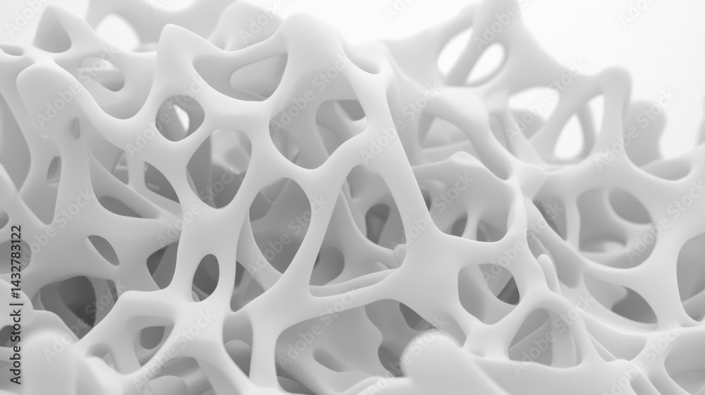 Fototapete a 3d rendering of a complex, organic structure composed of interconnected white lines and shapes.