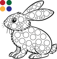 
The image shows a black and white line drawing of a rabbit