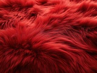 Fototapeta premium Bright red fluffy fur background, close-up view of a detailed soft texture