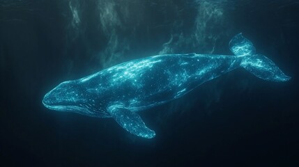 Fototapeta premium Glowing Whale Swims Deep Ocean Depths