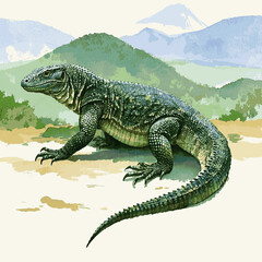 Ancient monolith flow komod isolated watercolor vector illustration svg