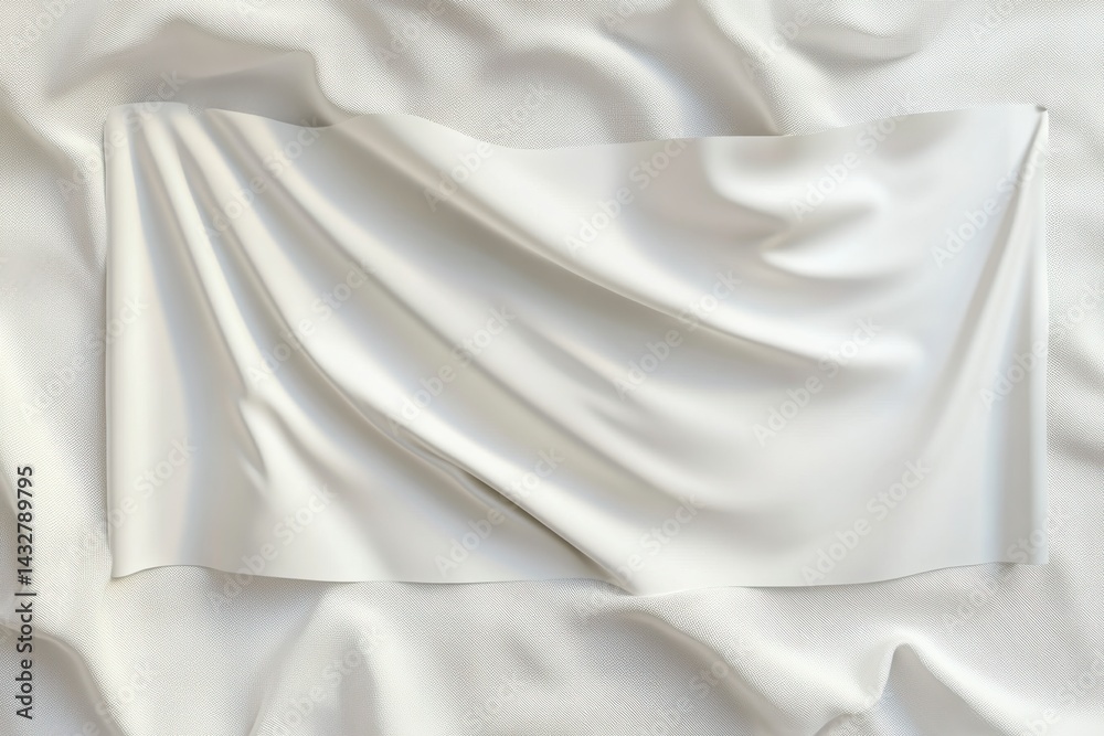 Aufkleber Elegant white fabric with delicate folds, creating a soft and inviting texture. The subtle play of light emphasizes its smoothness.