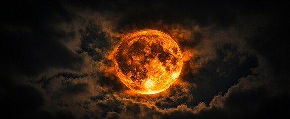 Fiery Moon in a Dark Sky
