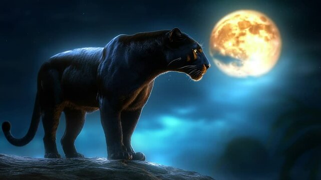 Majestic Black Panther Under the Full Moon's Glow