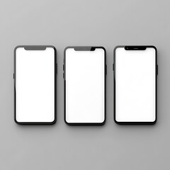 Smartphones with blank screen isolated on gray background.