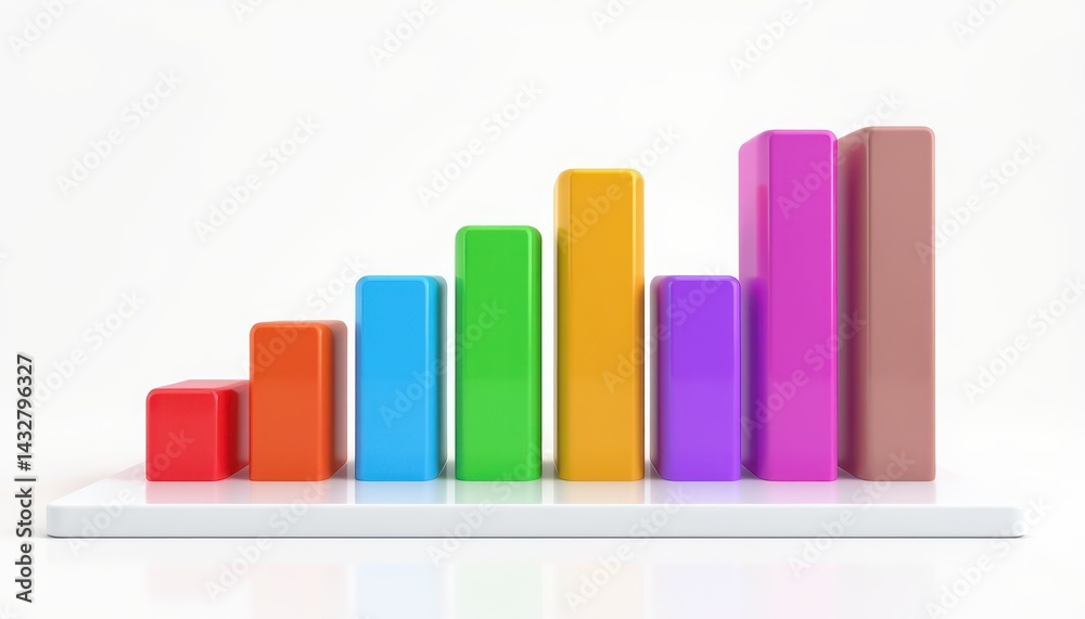 Wall mural colorful 3d bar graph showing growth and progress upward trend statistics data visualization