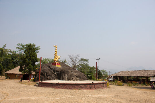 Architecture building Baan Santichon Yunan Valley or Chinese Yunnan Cultural Village for thai people and foreign travelers travel visit at Pai city hill on February 26, 2020 in Mae Hong Son, Thailand