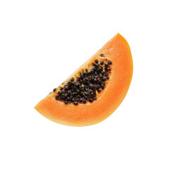 Freshly cut papaya slice on a clean transparent background showcasing tropical fruits vibrant color and texture, papaya slice on transparent background